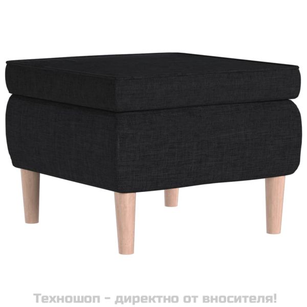 Табуретка с дървени крака, черна, текстил