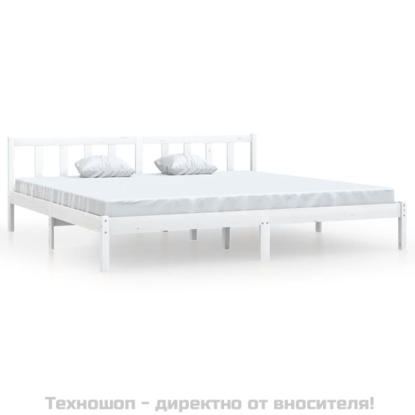Рамка за легло, бяла, борово дърво масив, 200x200 см