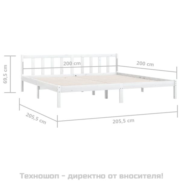 Рамка за легло, бяла, борово дърво масив, 200x200 см