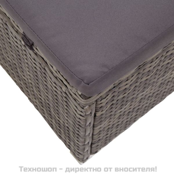 Шезлонг с шалте и навес, полиратан, сив