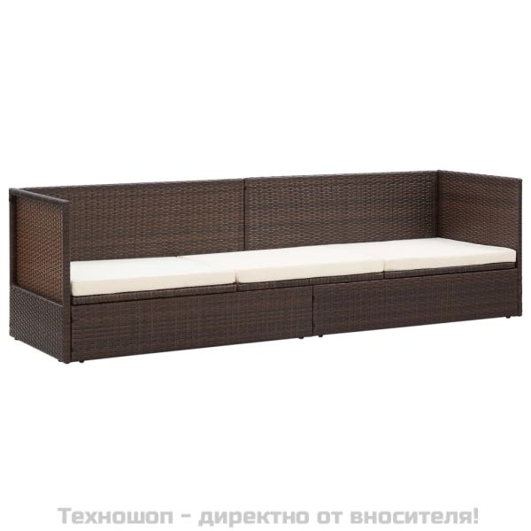 Градинско легло с възглавници, полиратан, кафяво