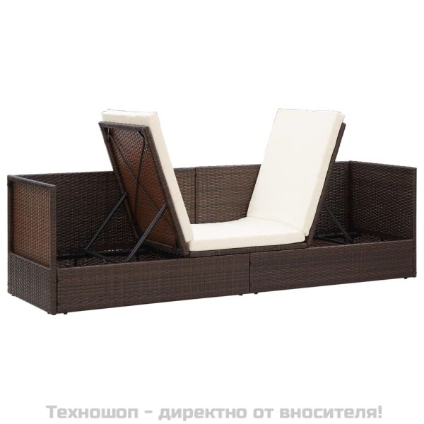 Градинско легло с възглавници, полиратан, кафяво