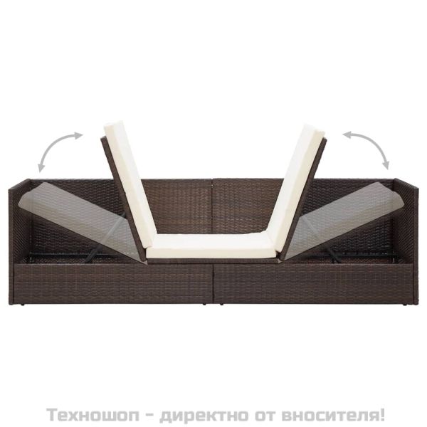 Градинско легло с възглавници, полиратан, кафяво