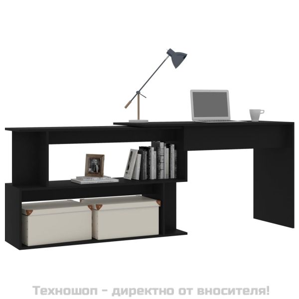 Ъглово бюро, черно, 200x50x76 см, инженерно дърво