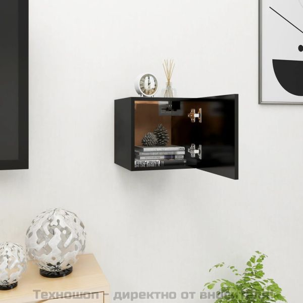 ТВ шкаф за стенен монтаж, черен, 30,5x30x30 см