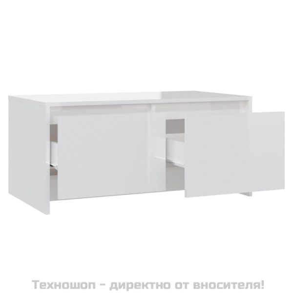 Кафе маса, бял гланц, 90x50x41,5 см, инженерно дърво