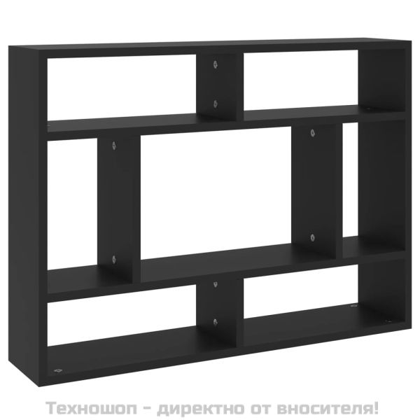 Стенен рафт, черен, 75x16x55 см, инженерно дърво