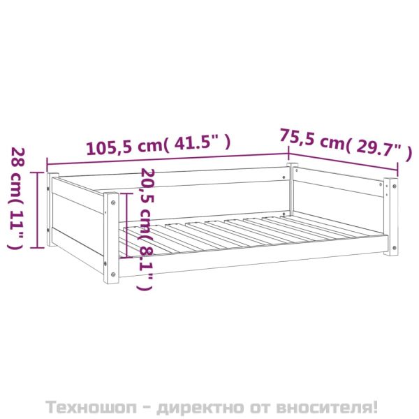 Кучешко легло, бяло, 105,5x75,5x28 см, борова дървесина масив