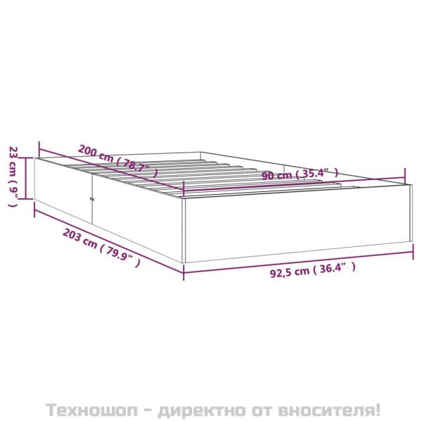 Рамка за легло, бяла, масивно дърво, 90х200 см