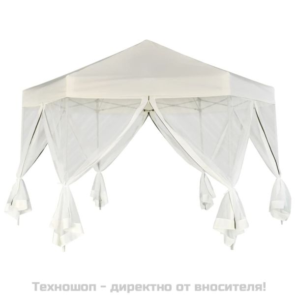 Шестоъгълна pop-up шатра с 6 стени кремавобяла 3,6x3,1 м