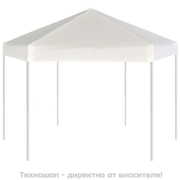 Шестоъгълна pop-up шатра с 6 стени кремавобяла 3,6x3,1 м