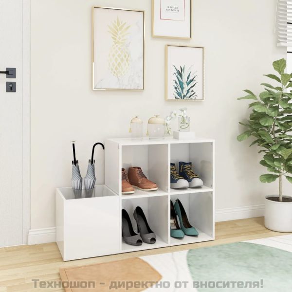 Шкаф за обувки, бял гланц, 105x35,5x70 см, инженерно дърво