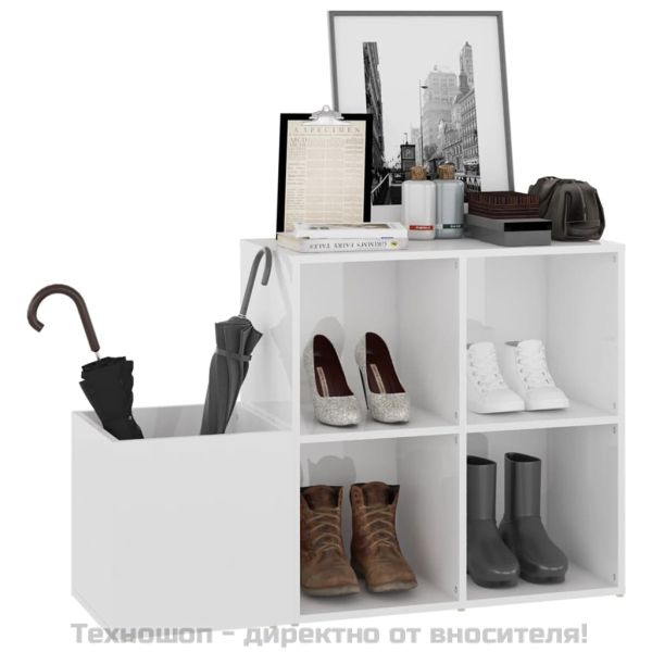 Шкаф за обувки, бял гланц, 105x35,5x70 см, инженерно дърво