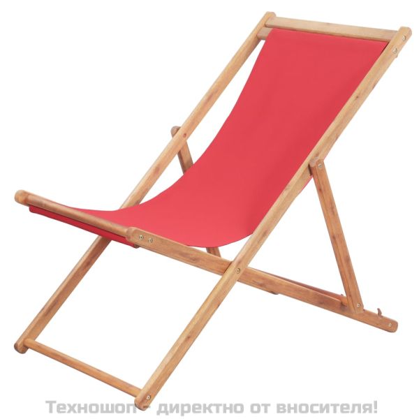 Сгъваем плажен стол, текстил и дървена рамка, червен