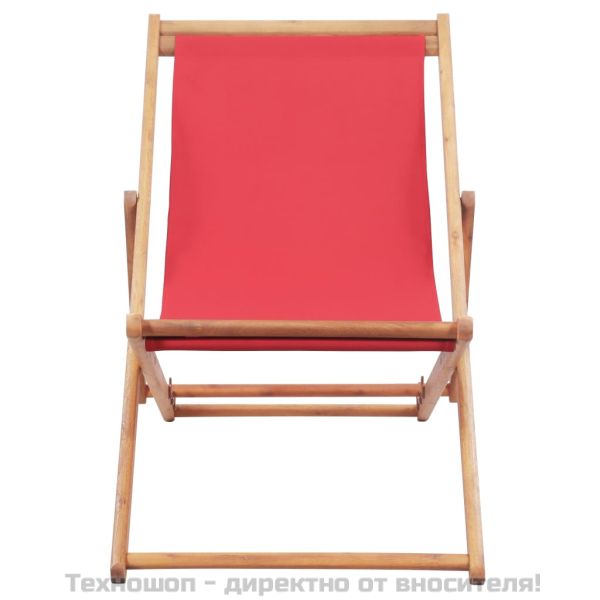 Сгъваем плажен стол, текстил и дървена рамка, червен