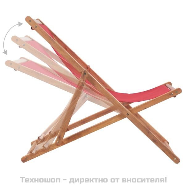 Сгъваем плажен стол, текстил и дървена рамка, червен