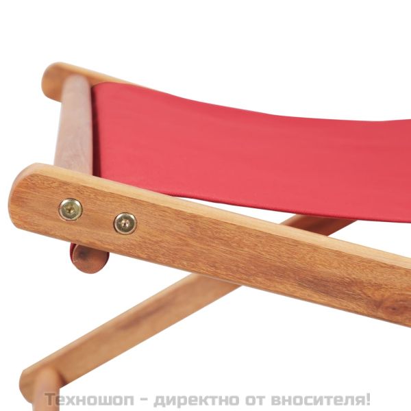 Сгъваем плажен стол, текстил и дървена рамка, червен