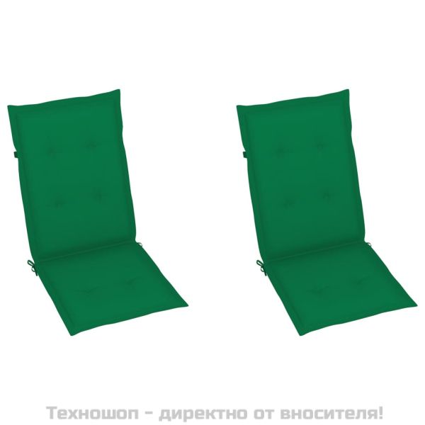 Възглавници за столове с облегалки 2 бр зелени 120x50x3 см плат