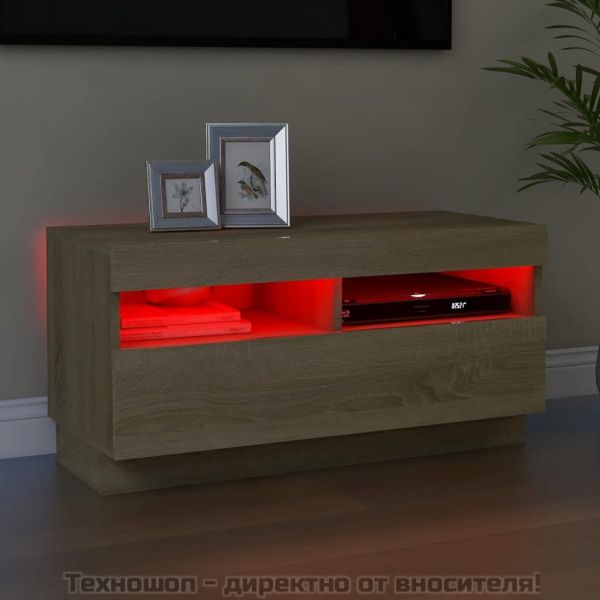 ТВ шкаф с LED осветление, дъб сонома, 80x35x40 см