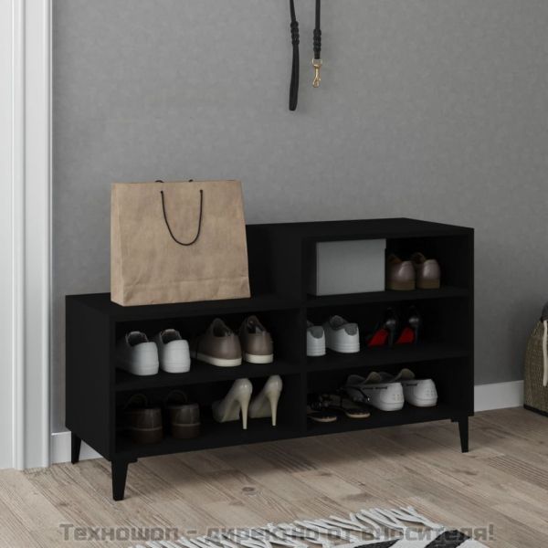 Шкаф за обувки, черен, 102x36x60 см, инженерно дърво