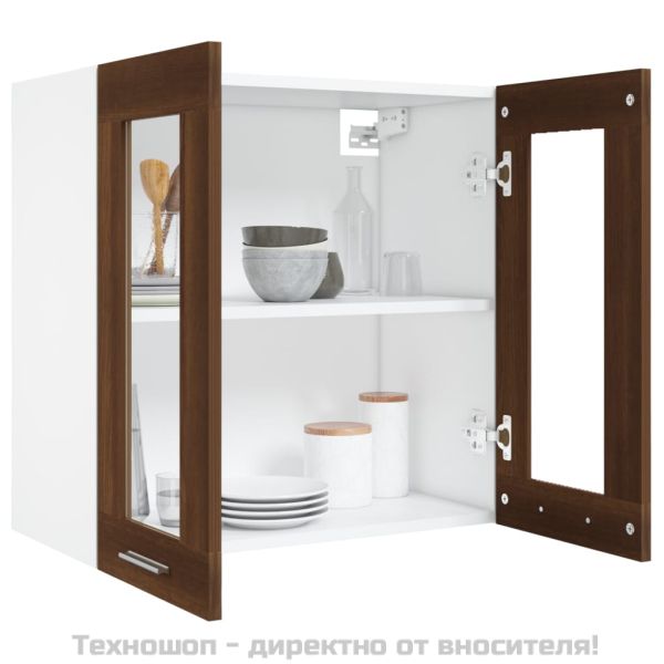 Висящ стъклен шкаф "Lyon", кафяв дъб, 60x31x60 см, инженерно дърво