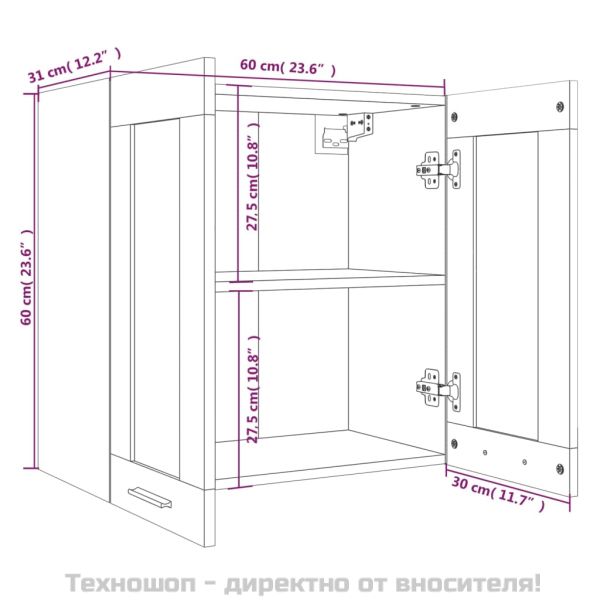 Висящ стъклен шкаф "Lyon", кафяв дъб, 60x31x60 см, инженерно дърво