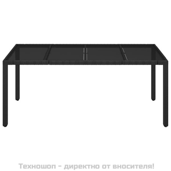 Градинска маса със стъклен плот черен 190x90x75 см полиратан
