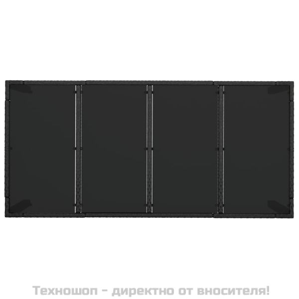 Градинска маса със стъклен плот черен 190x90x75 см полиратан