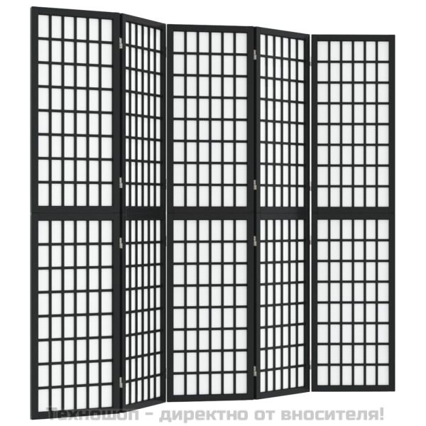 Параван за стая, 5 панела, японски стил, 200x170 cм, черен