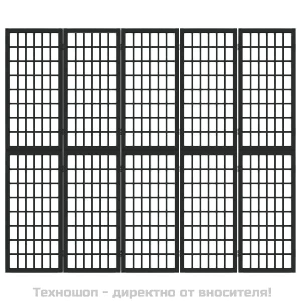 Параван за стая, 5 панела, японски стил, 200x170 cм, черен