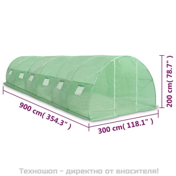 Оранжерия, 27 м², 900x300x200 см