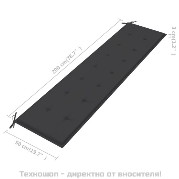 Възглавница за градинска пейка антрацит 200x50x4см оксфорд плат