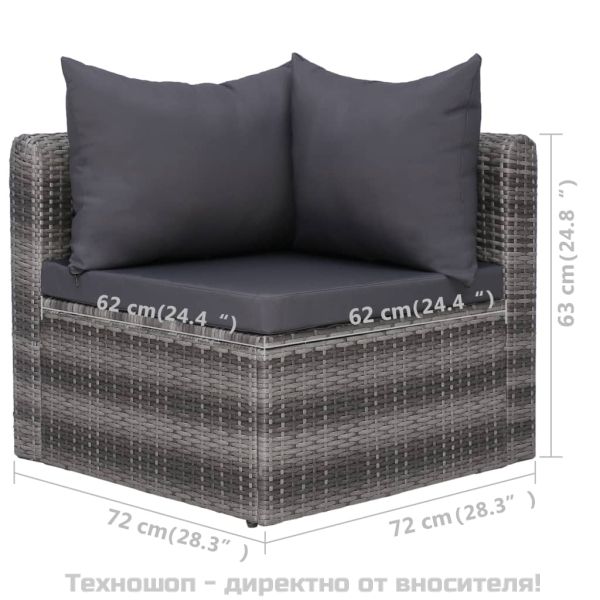 Градински комплект с възглавници, 5 части, полиратан, сив