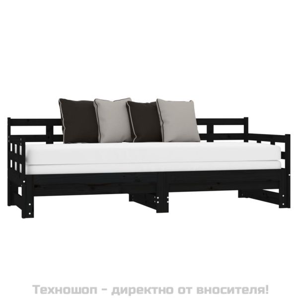 Разтегателна кушетка, черна, борово дърво масив, 2x(90x190) см