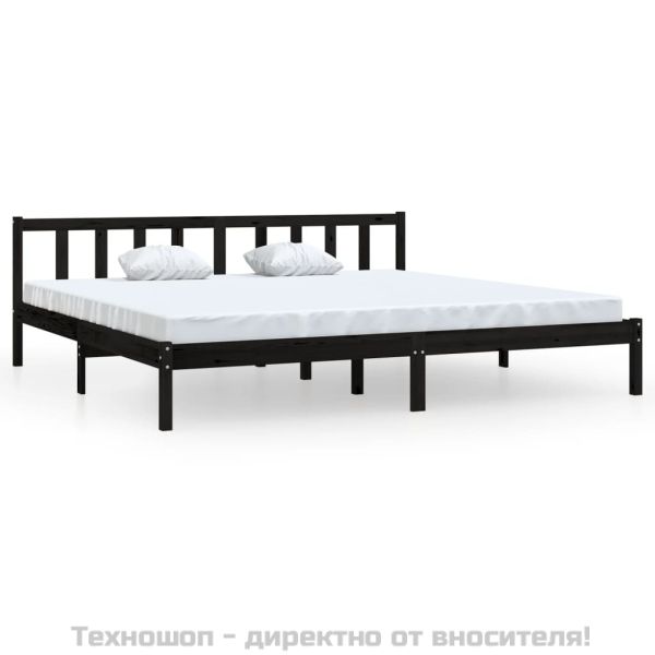 Рамка за легло, черна, борово дърво масив, 200x200 см