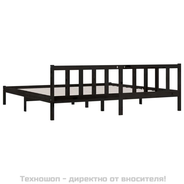 Рамка за легло, черна, борово дърво масив, 200x200 см
