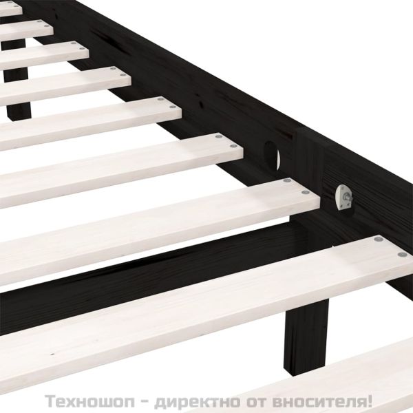 Рамка за легло, черна, борово дърво масив, 200x200 см