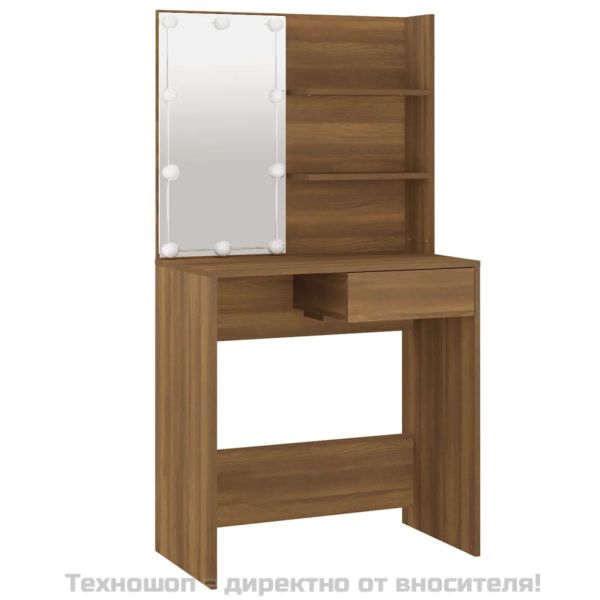 Тоалетка с LED, кафяв дъб, 74,5x40x141 см