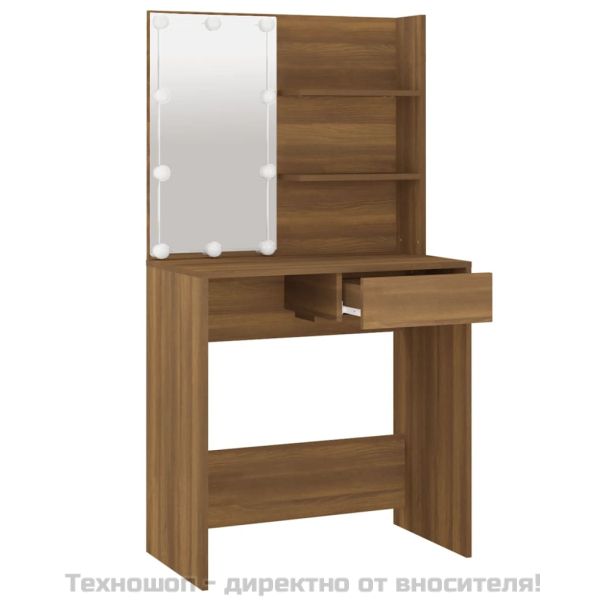 Тоалетка с LED, кафяв дъб, 74,5x40x141 см