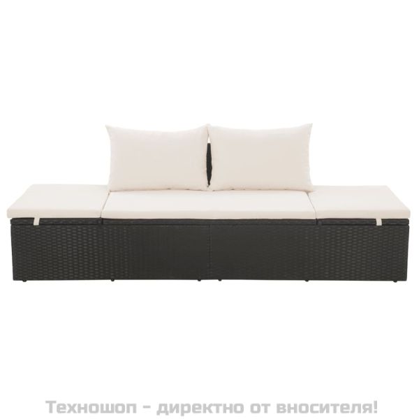 Градинско легло, черно, 195x60 см, полиратан