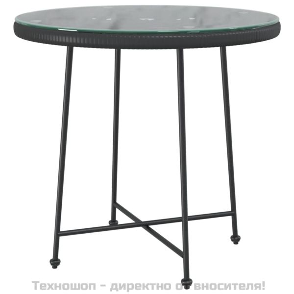 Градински трапезен комплект, 5 части, черен, полиратан