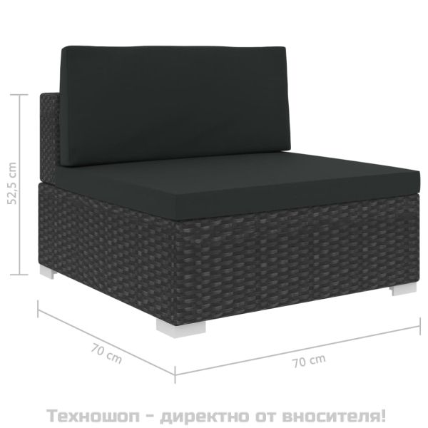 Градински комплект с възглавници, 6 части, черен полиратан