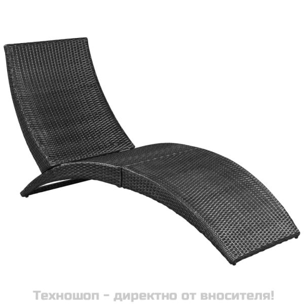 Сгъваем шезлонг с шалте, полиратан, черен