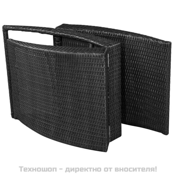 Сгъваем шезлонг с шалте, полиратан, черен