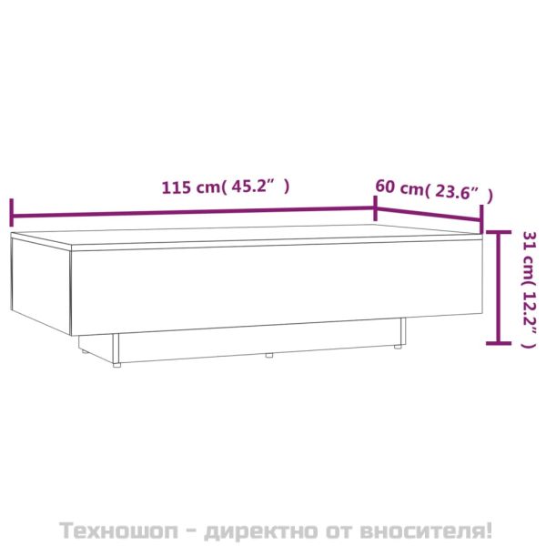 Кафе маса, опушен дъб, 100x49,5x31 см, инженерно дърво