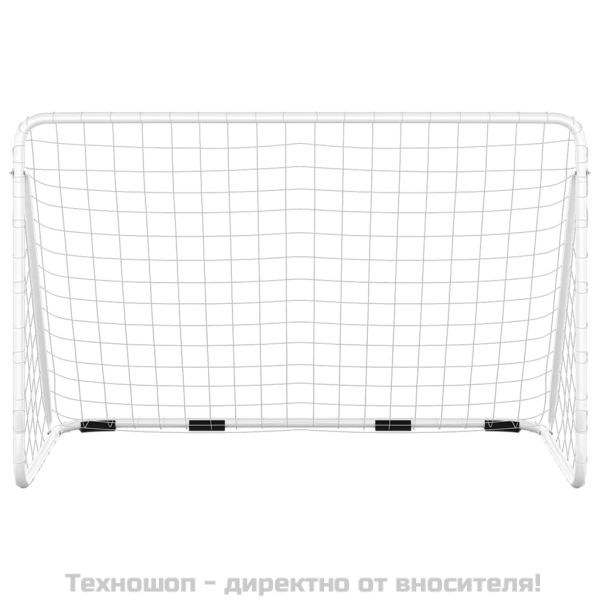 Футболна врата с мрежа, бяла, 180x90x120 см, стомана