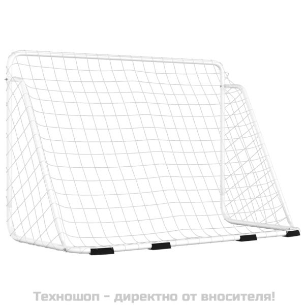 Футболна врата с мрежа, бяла, 180x90x120 см, стомана