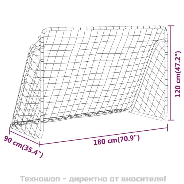 Футболна врата с мрежа, бяла, 180x90x120 см, стомана