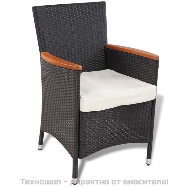 Градински комплект с възглавници, 5 части, черен полиратан