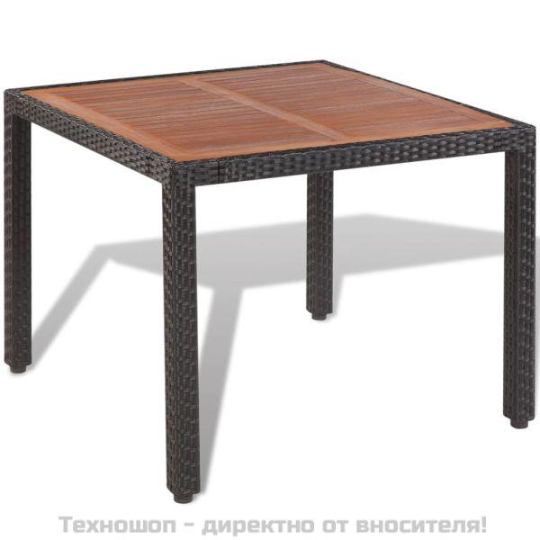 Градински комплект с възглавници, 5 части, черен полиратан